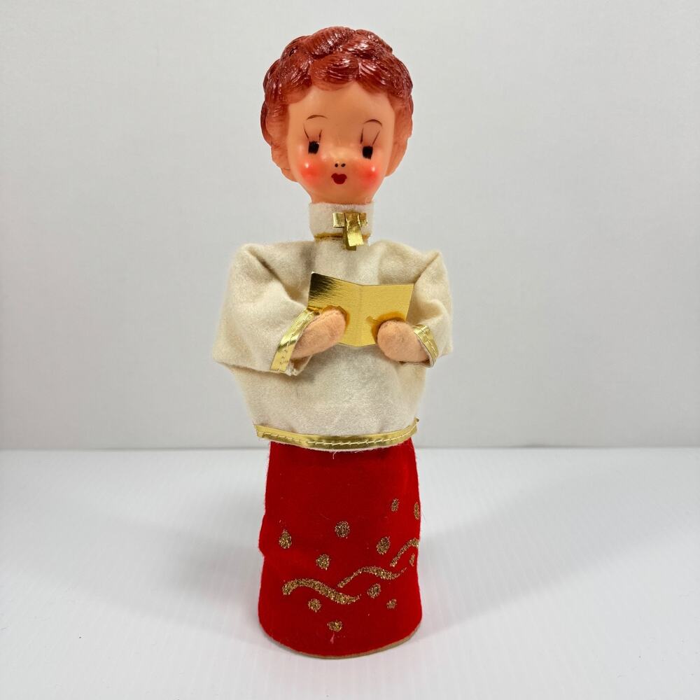 Vintage Christmas Caroler Figure Felt Holiday Decor MCM Japan Figurine